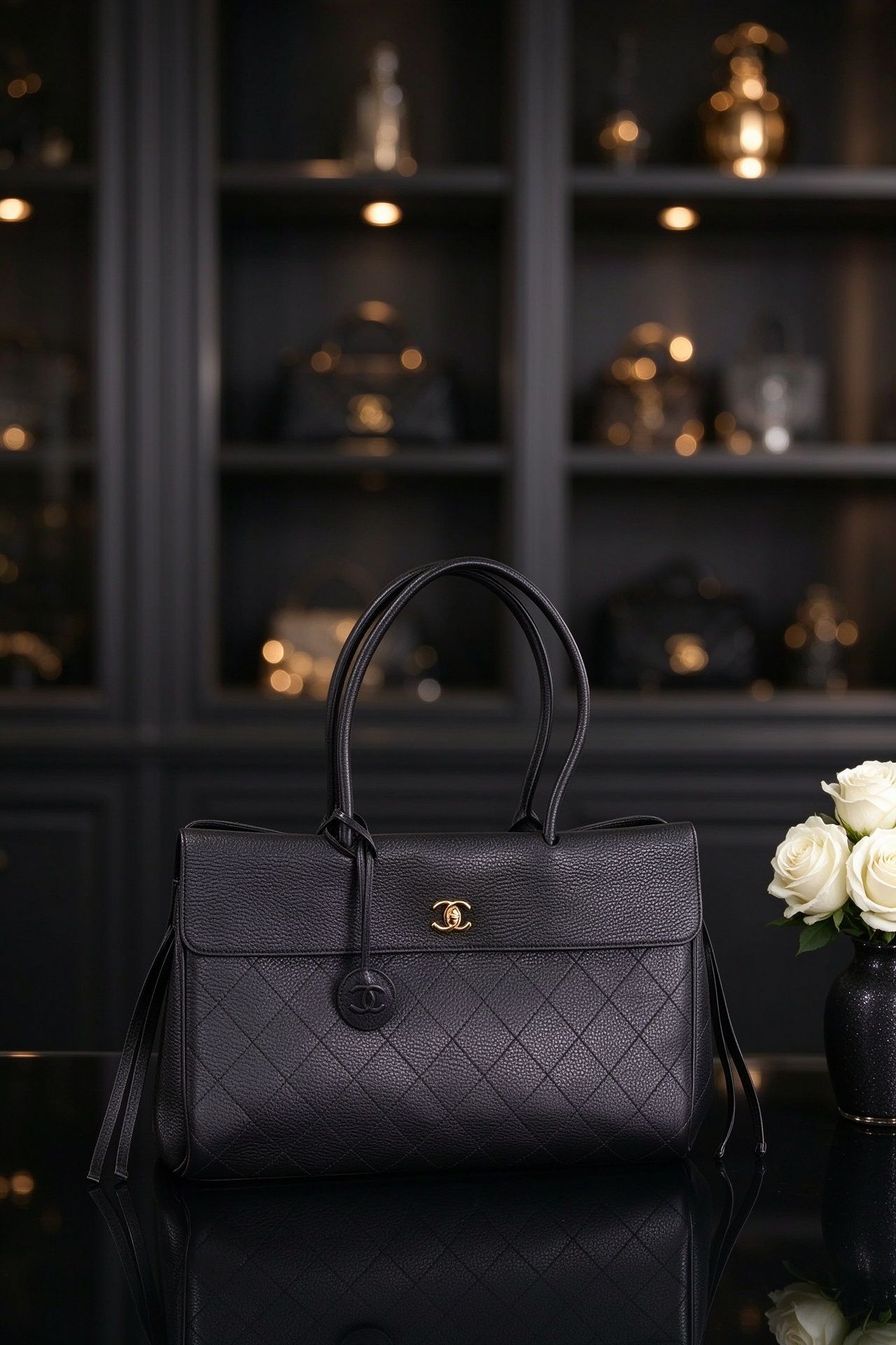 Classic Caviar Rhombus Tote Large Capacity Flip Handbag Women's Commuter Bag 图 6