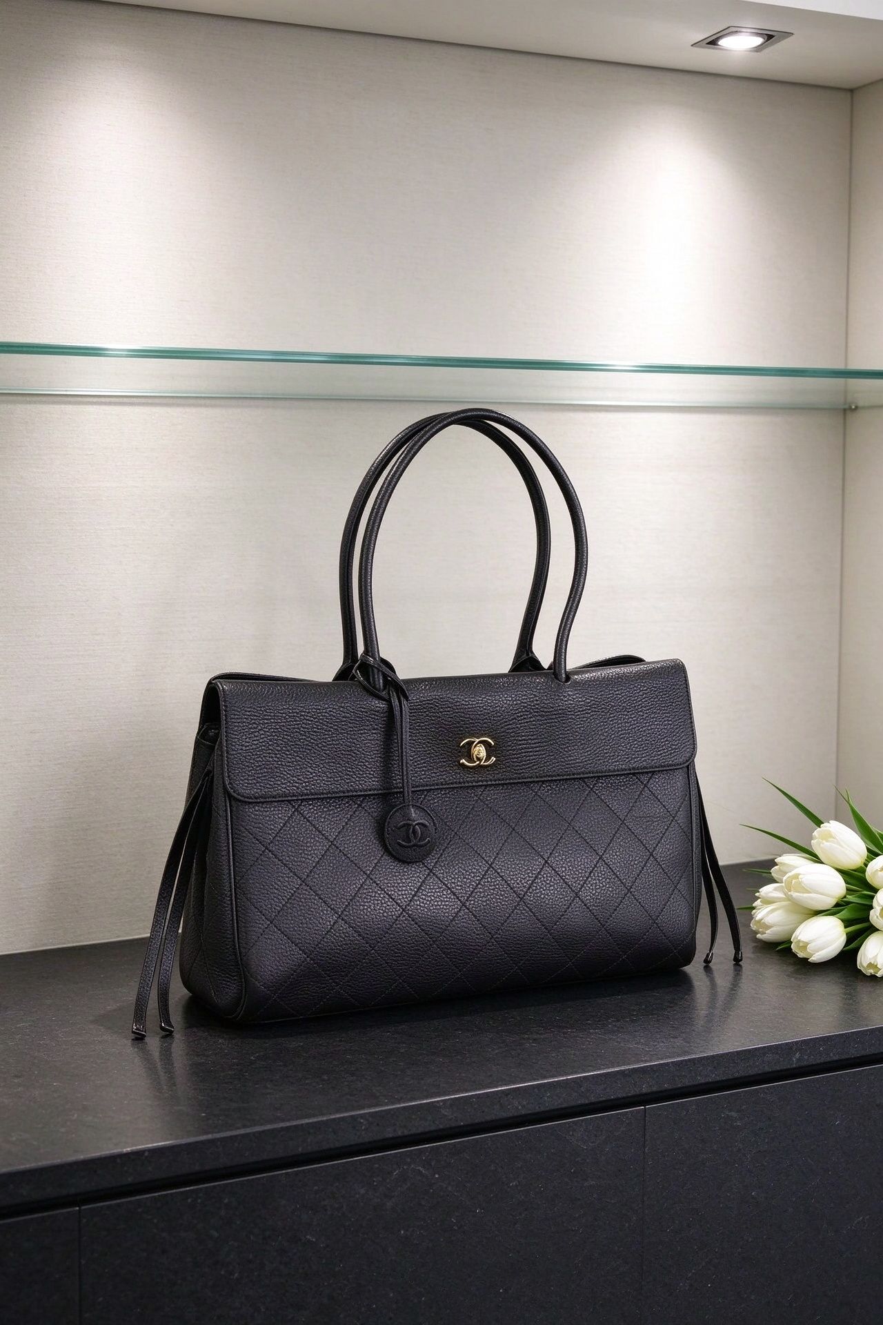 Classic Caviar Rhombus Tote Large Capacity Flip Handbag Women's Commuter Bag 图 2