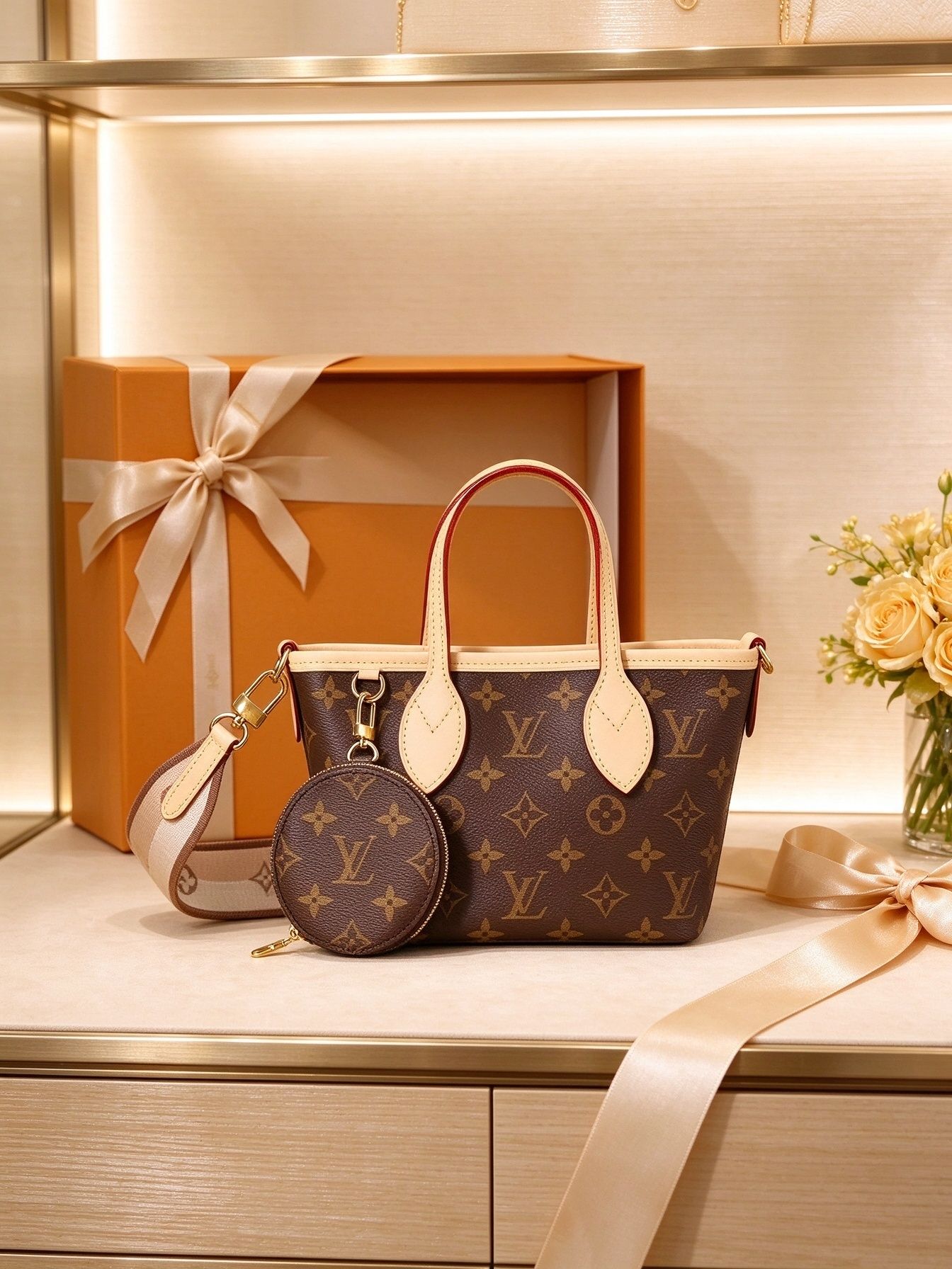 Classic old-fashioned mini tote with removable shoulder strap + round change purse 图 4