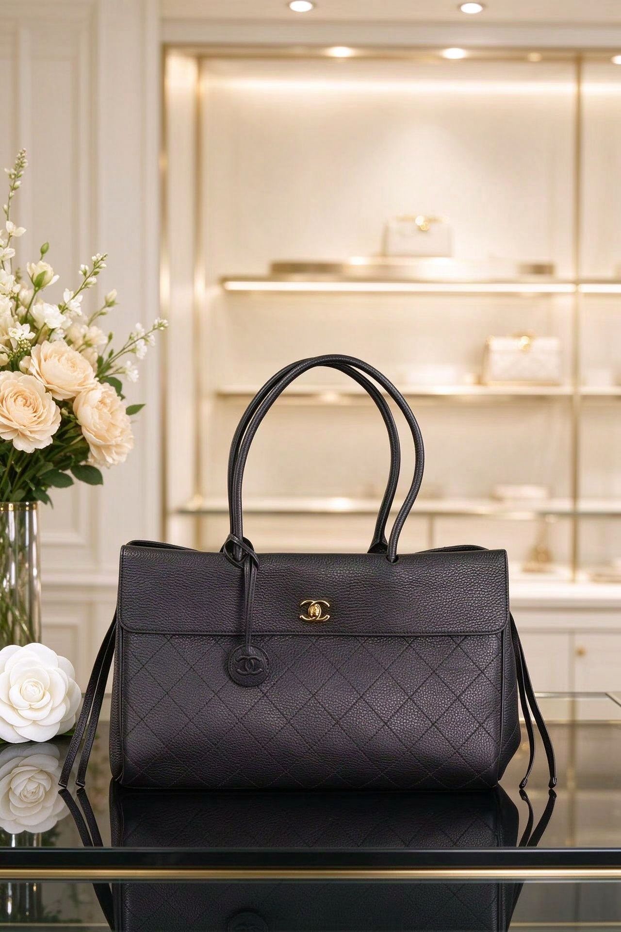 Classic Caviar Rhombus Tote Large Capacity Flip Handbag Women's Commuter Bag