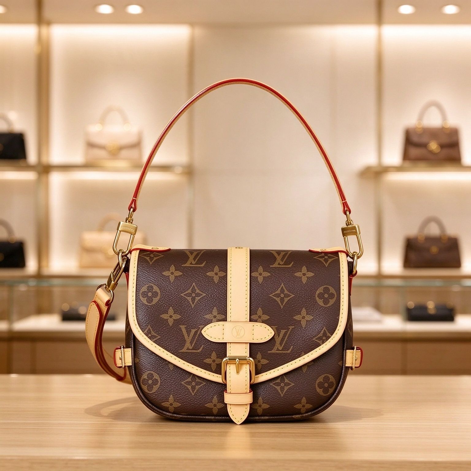 Vintage Floral Saddle Bag Women Flap Buckle Crossbody Bag Light Luxury Shoulder Handbag
