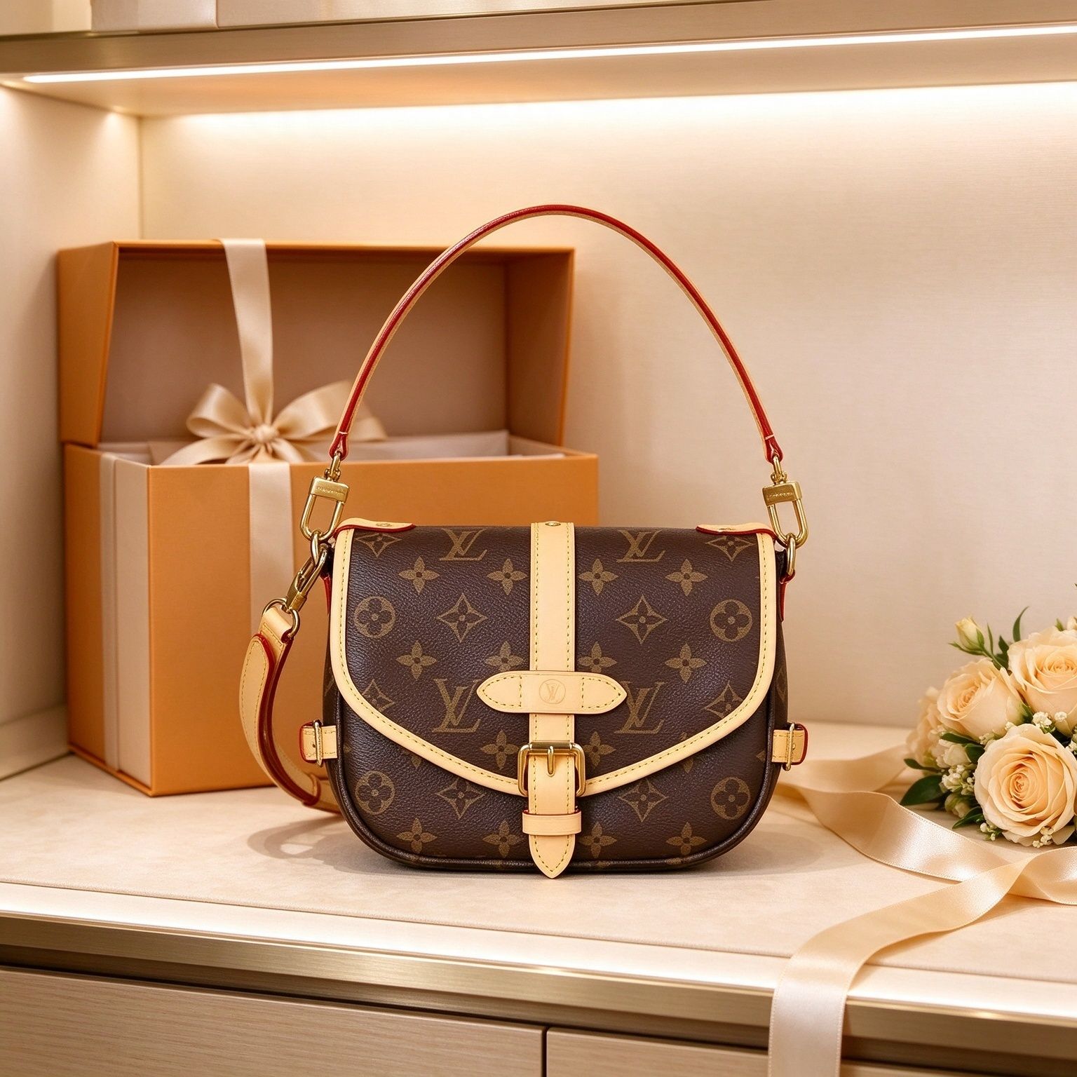 Vintage Floral Saddle Bag Women Flap Buckle Crossbody Bag Light Luxury Shoulder Handbag 图 4