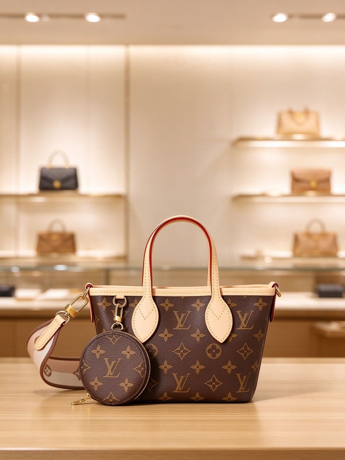 Classic old-fashioned mini tote with removable shoulder strap + round change purse