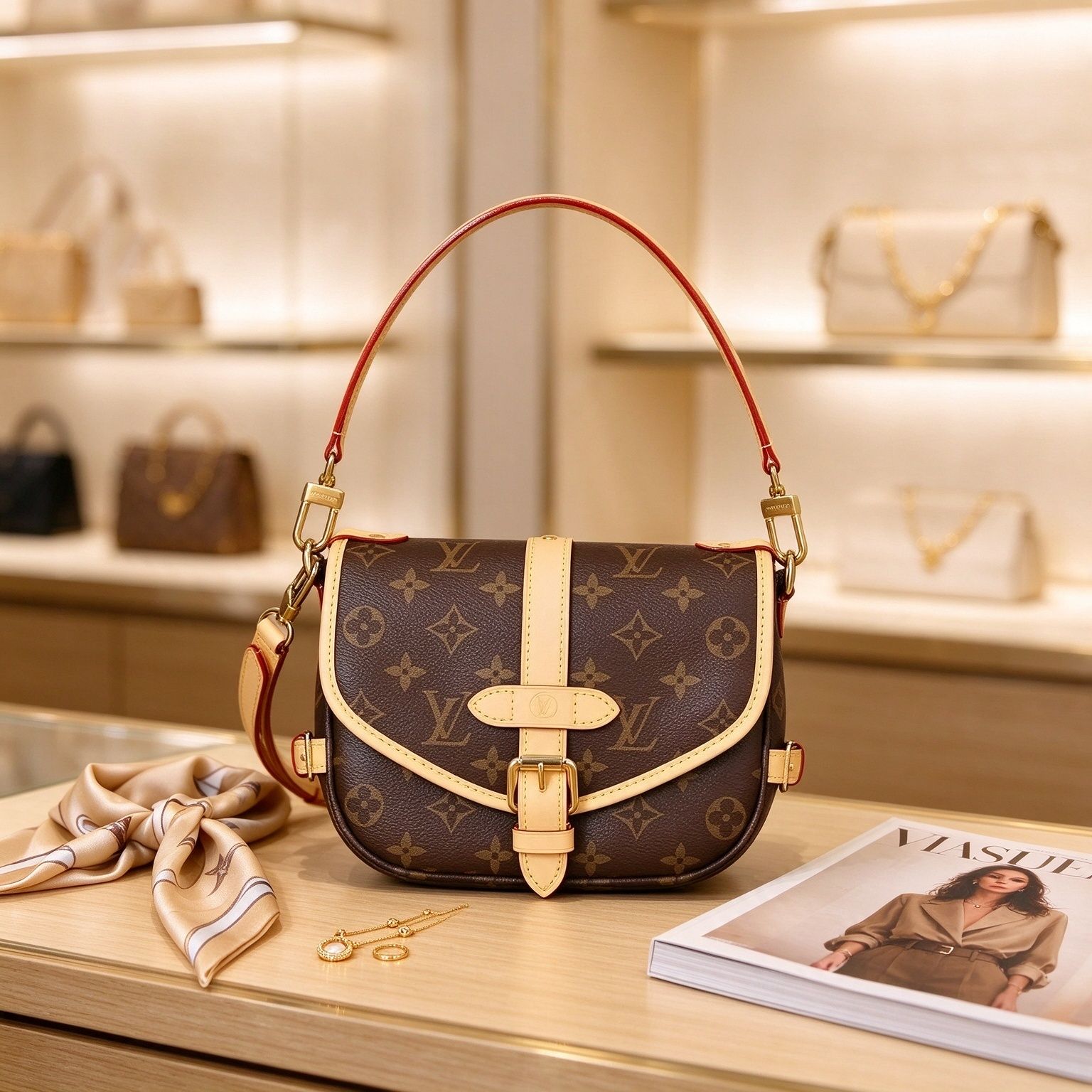 Vintage Floral Saddle Bag Women Flap Buckle Crossbody Bag Light Luxury Shoulder Handbag 图 6