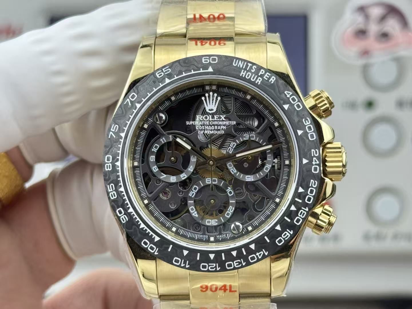 Light luxury men's skeleton chronograph 40mm black gold all-steel belt speed ring business sports quartz men's watch 图 3