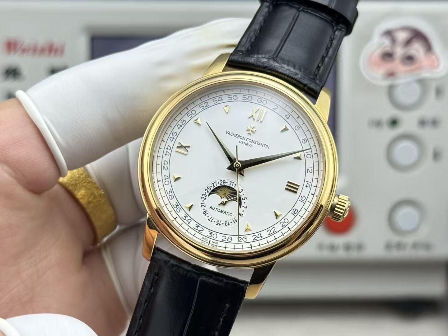 Vacheron Constantin Men's Vintage Moonphase Automatic Business Leather Strap Watch Calendar Display 图 6