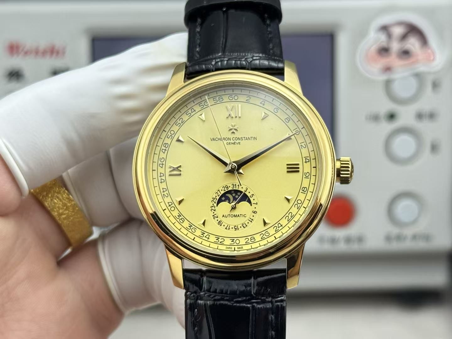 Vacheron Constantin Men's Vintage Moonphase Automatic Business Leather Strap Watch Calendar Display 图 2