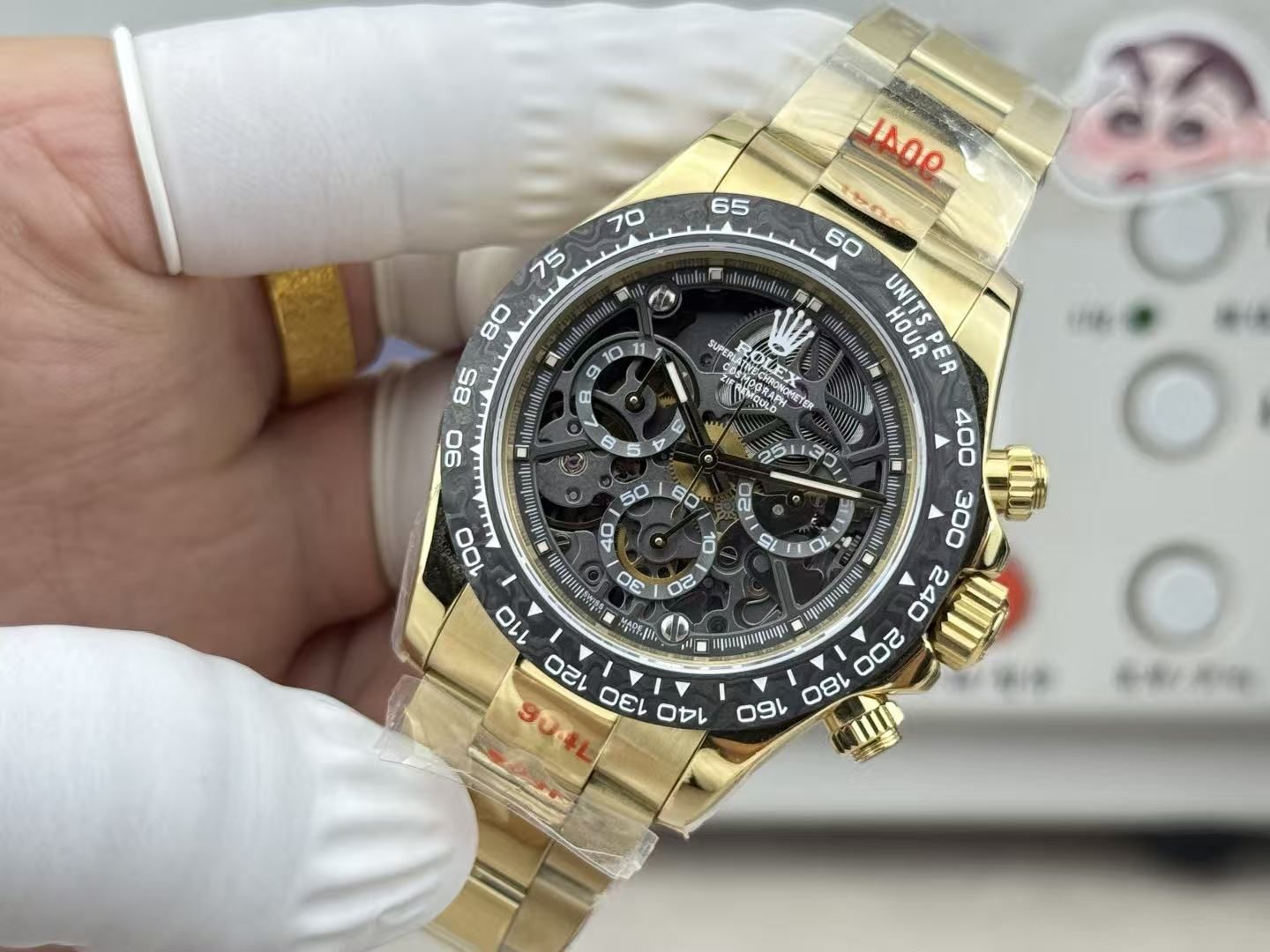 Light luxury men's skeleton chronograph 40mm black gold all-steel belt speed ring business sports quartz men's watch 图 4