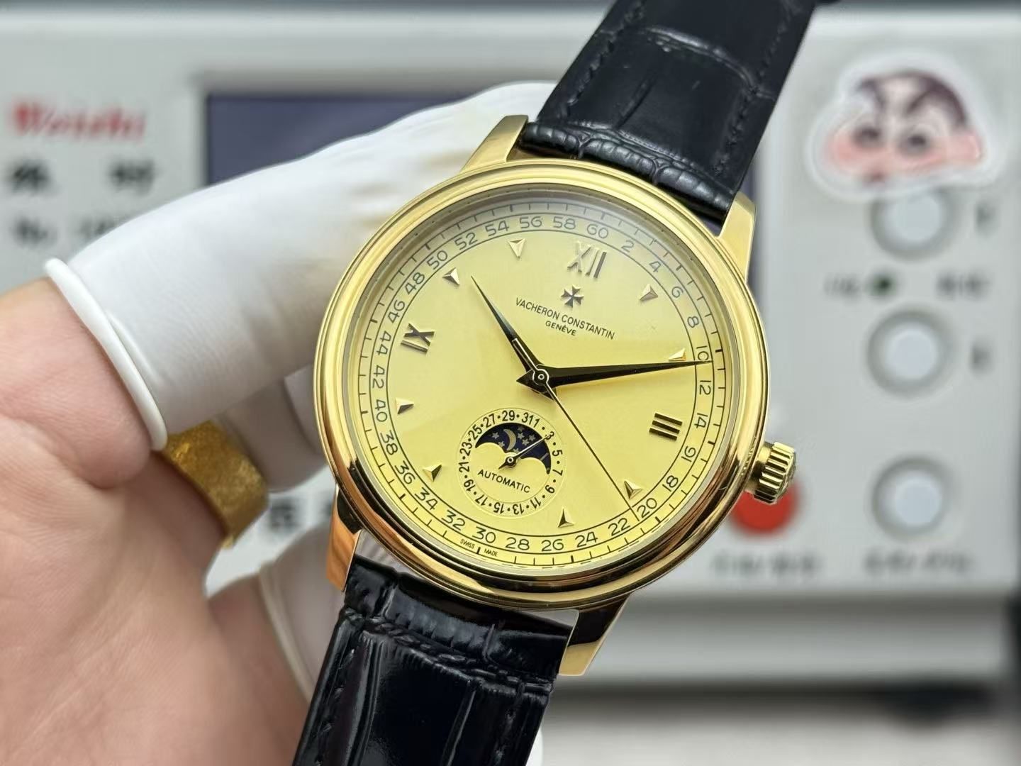 Vacheron Constantin Men's Vintage Moonphase Automatic Business Leather Strap Watch Calendar Display 图 3