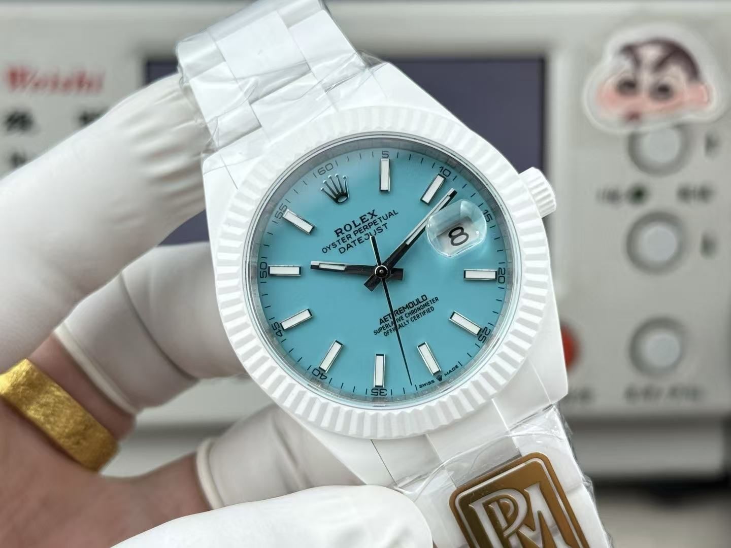 Light luxury white ceramic automatic men's watch 40mm light blue dial calendar display business casual men's watch 图 4