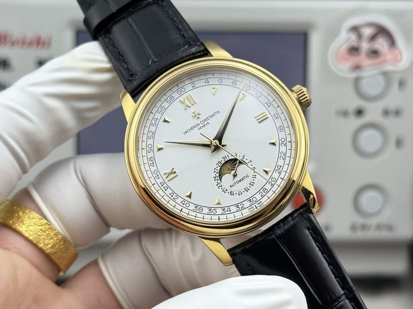 Vacheron Constantin Men's Vintage Moonphase Automatic Business Leather Strap Watch Calendar Display 图 7