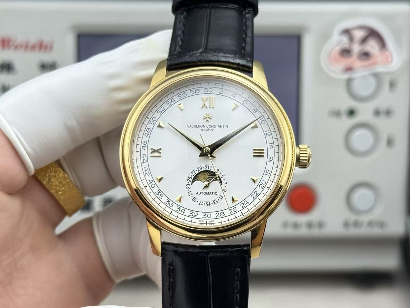 Vacheron Constantin Men's Vintage Moonphase Automatic Business Leather Strap Watch Calendar Display 图 5