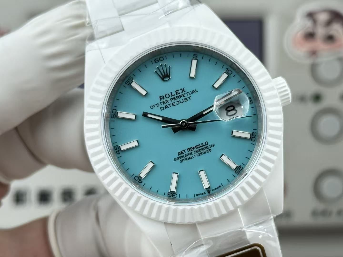 Light luxury white ceramic automatic men's watch 40mm light blue dial calendar display business casual men's watch 图 2