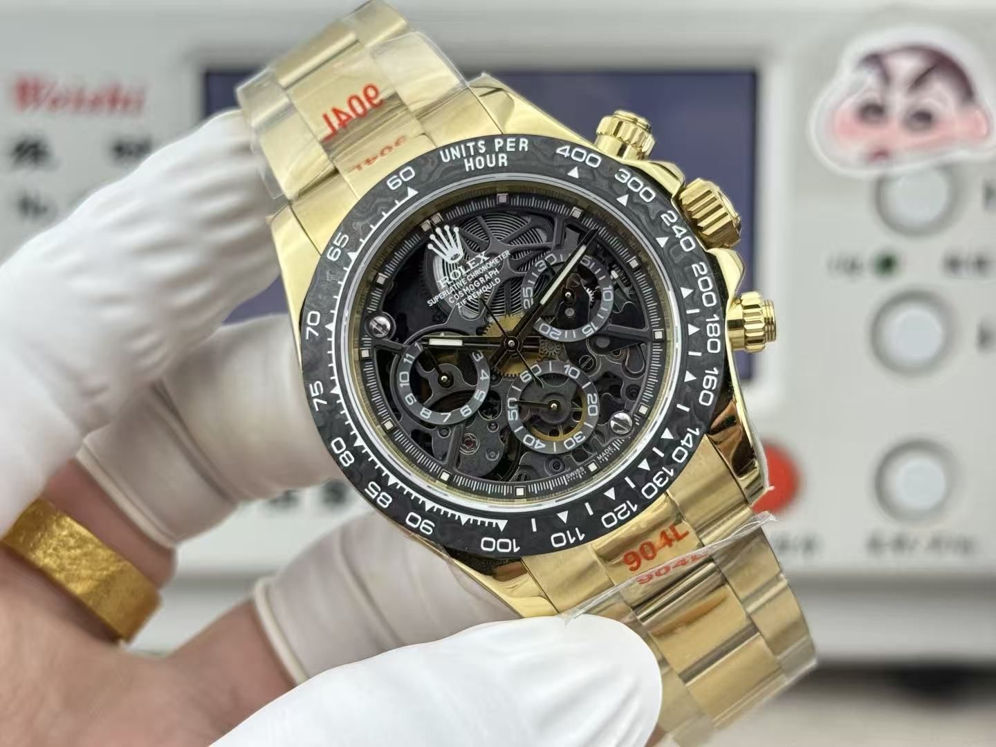 Light luxury men's skeleton chronograph 40mm black gold all-steel belt speed ring business sports quartz men's watch 图 5
