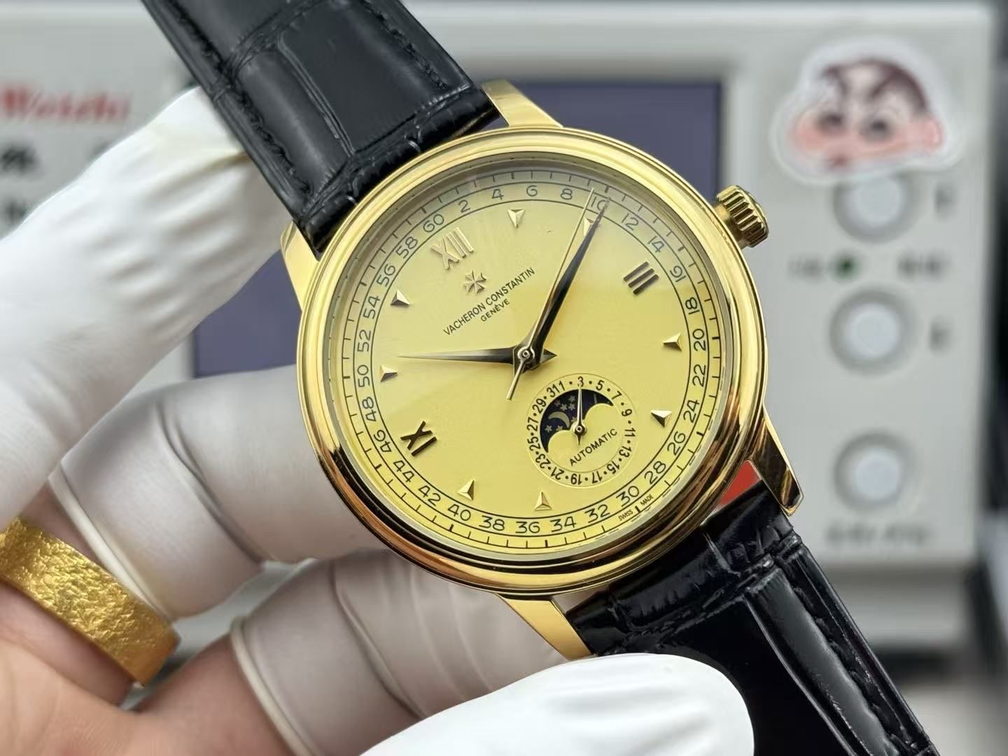 Vacheron Constantin Men's Vintage Moonphase Automatic Business Leather Strap Watch Calendar Display 图 4