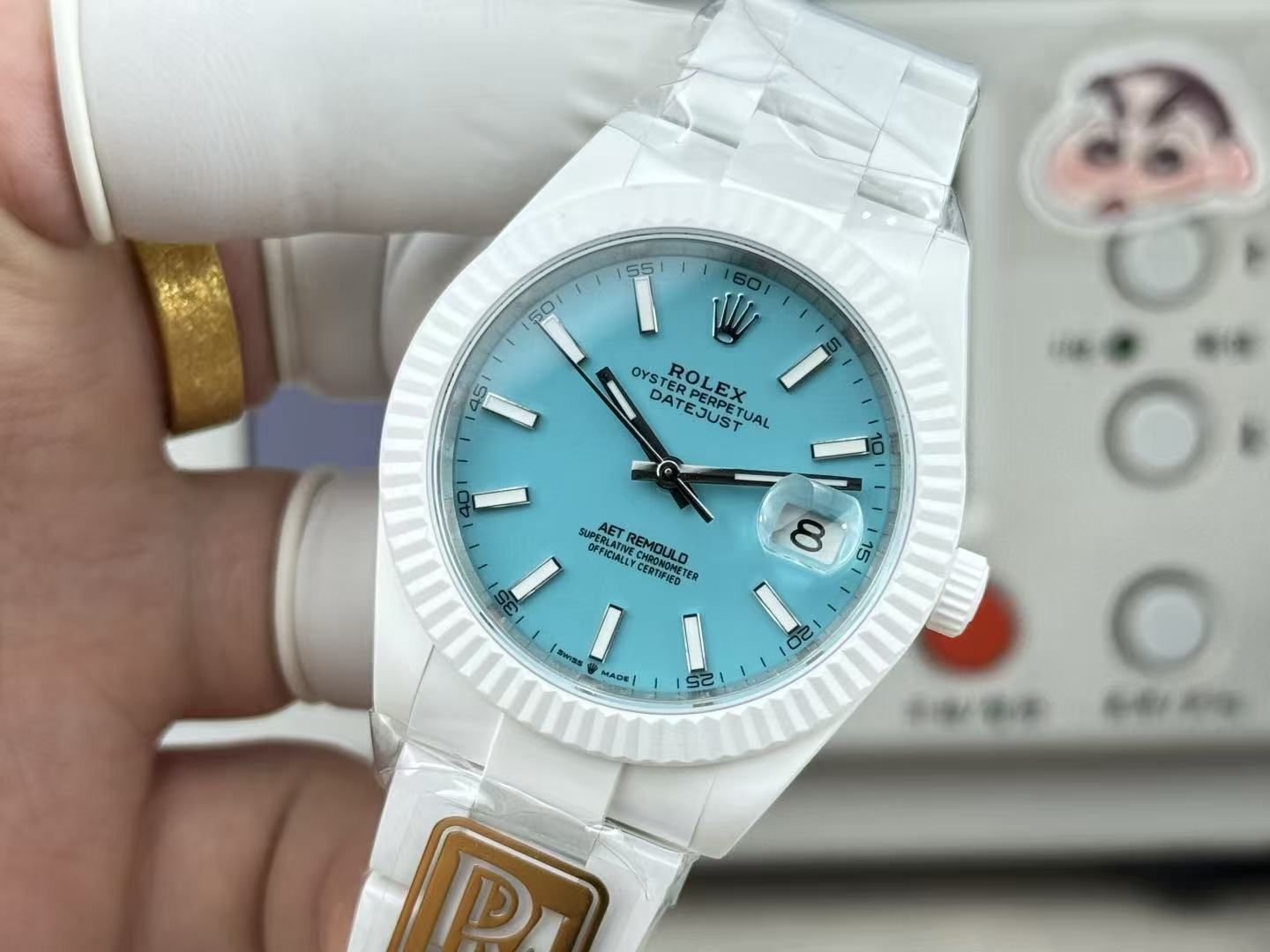 Light luxury white ceramic automatic men's watch 40mm light blue dial calendar display business casual men's watch 图 3