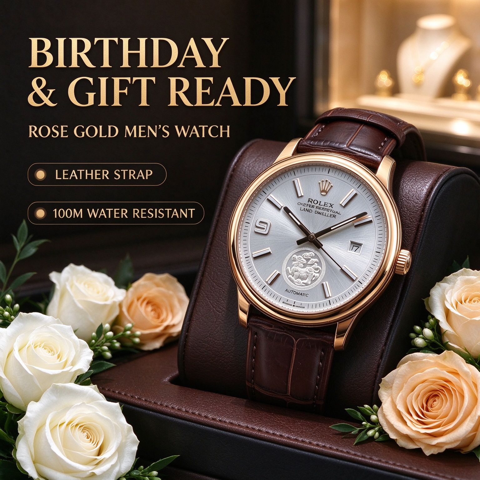 Light luxury business men's automatic watch 40mm embossed dial calendar display genuine leather strap men's watch