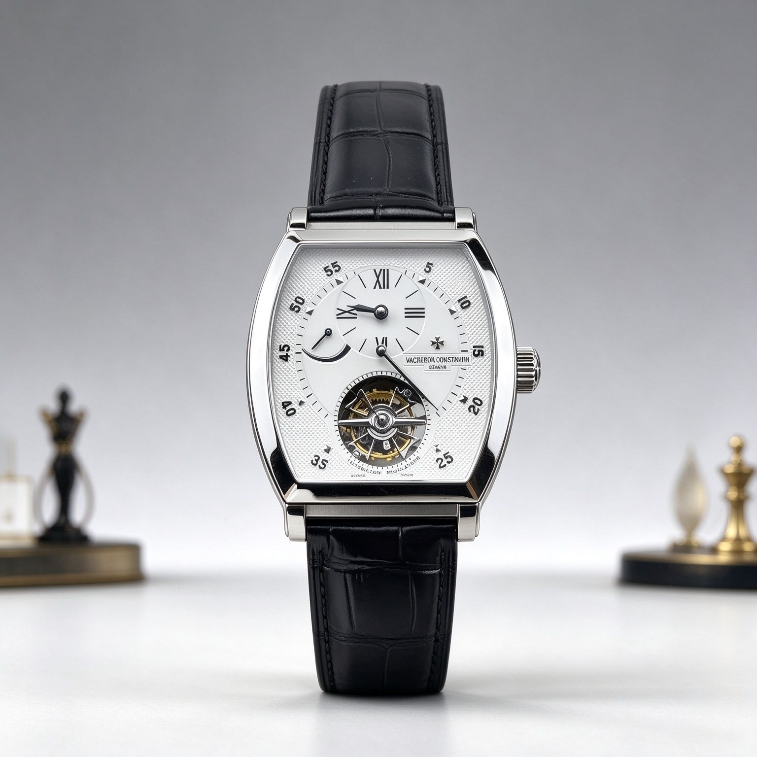 Vacheron Constantin Keg Type Manual Winding Tourbillon Mechanical Three Needle First Line Men's Formal Watch Crocodile Leather Belt
