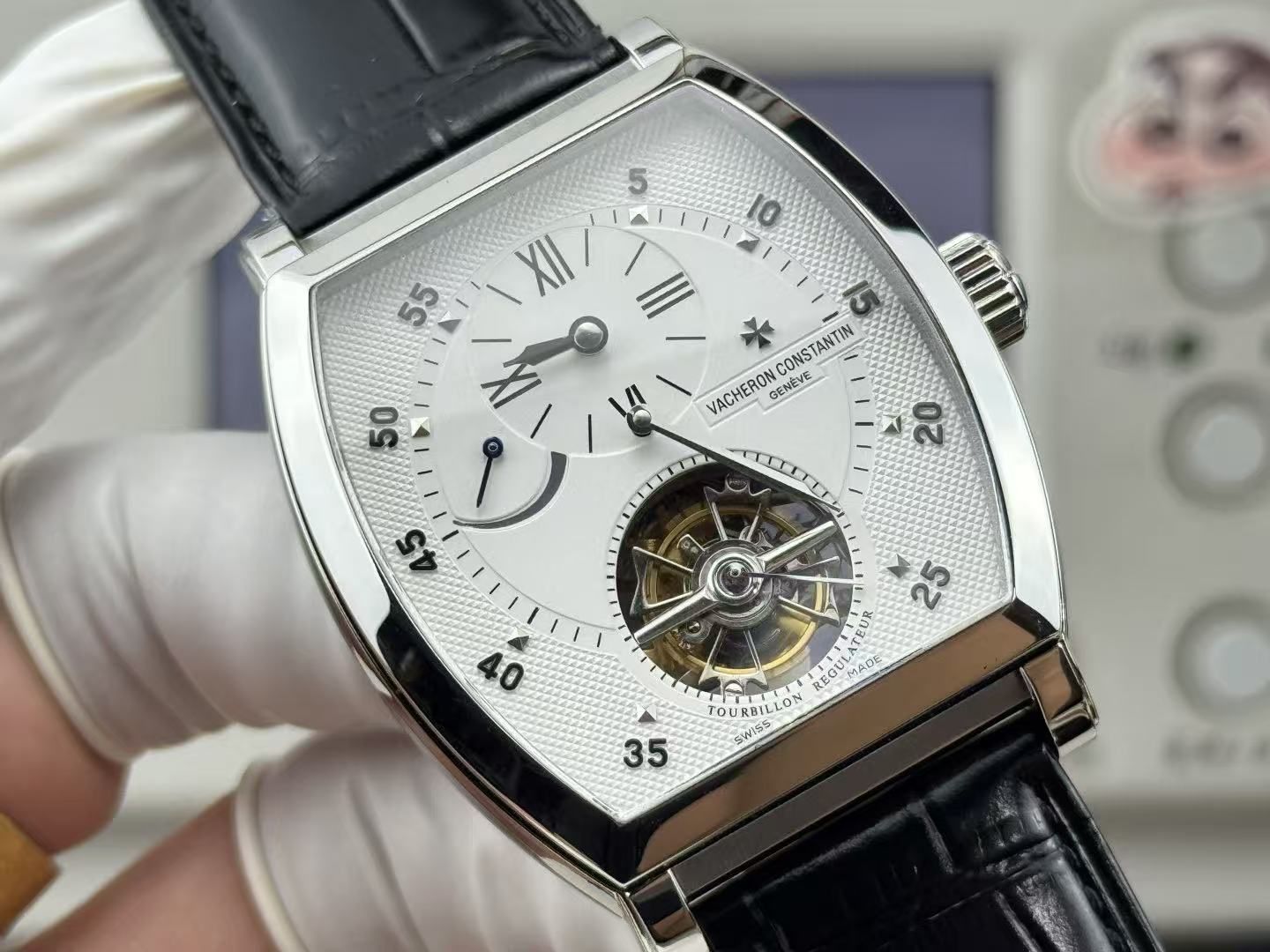 Vacheron Constantin Keg Type Manual Winding Tourbillon Mechanical Three Needle First Line Men's Formal Watch Crocodile Leather Belt 图 4