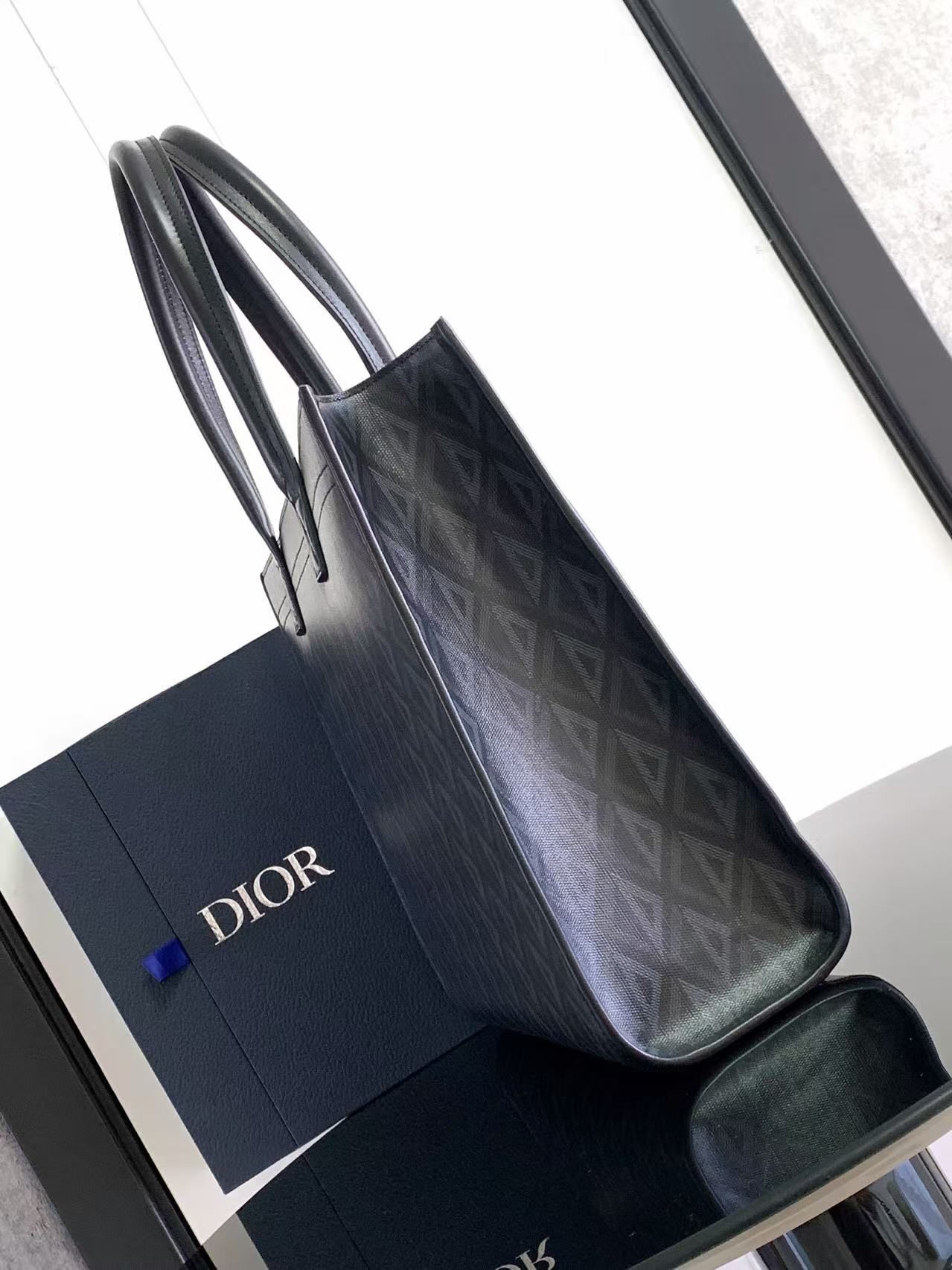 Dior Safari Men's Tote CD Diamond Black Diamond Canvas Handbag Business Laptop Bag 图 4
