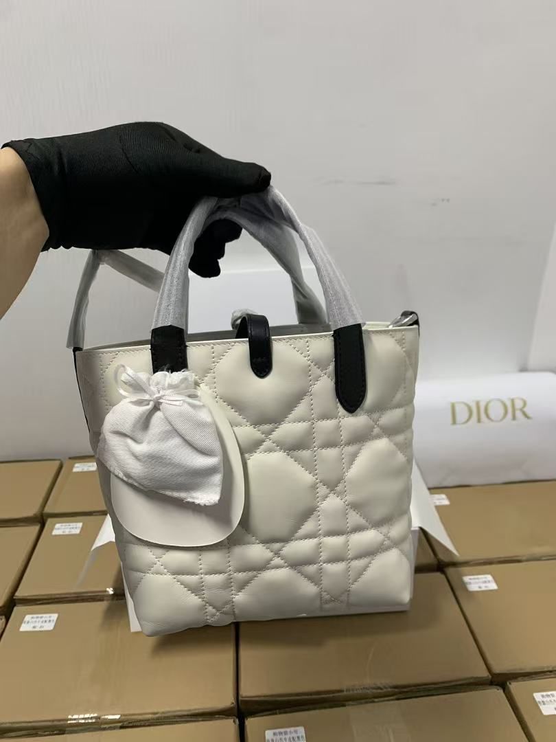 Dior Toujours rattan tote bag in beige white and black cowhide handbag with matching pouch