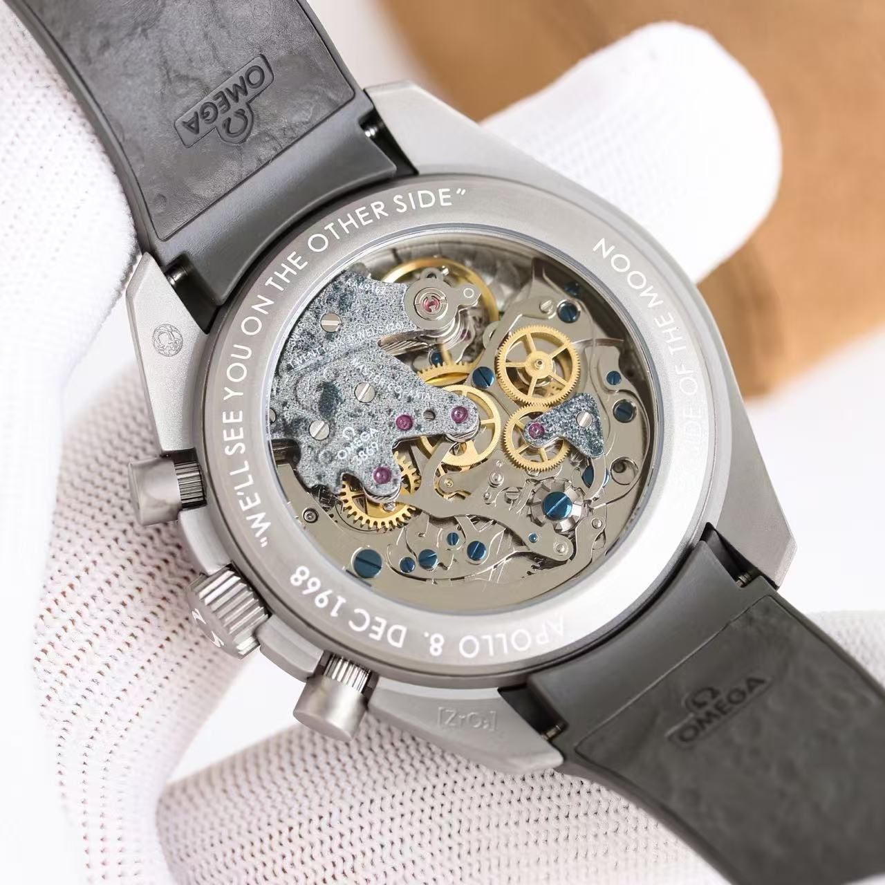 Omega Speedmaster Lunar Meteorite Disc Men's Automatic Chronograph Grey Rubber Band Speedometer Watch 图 5