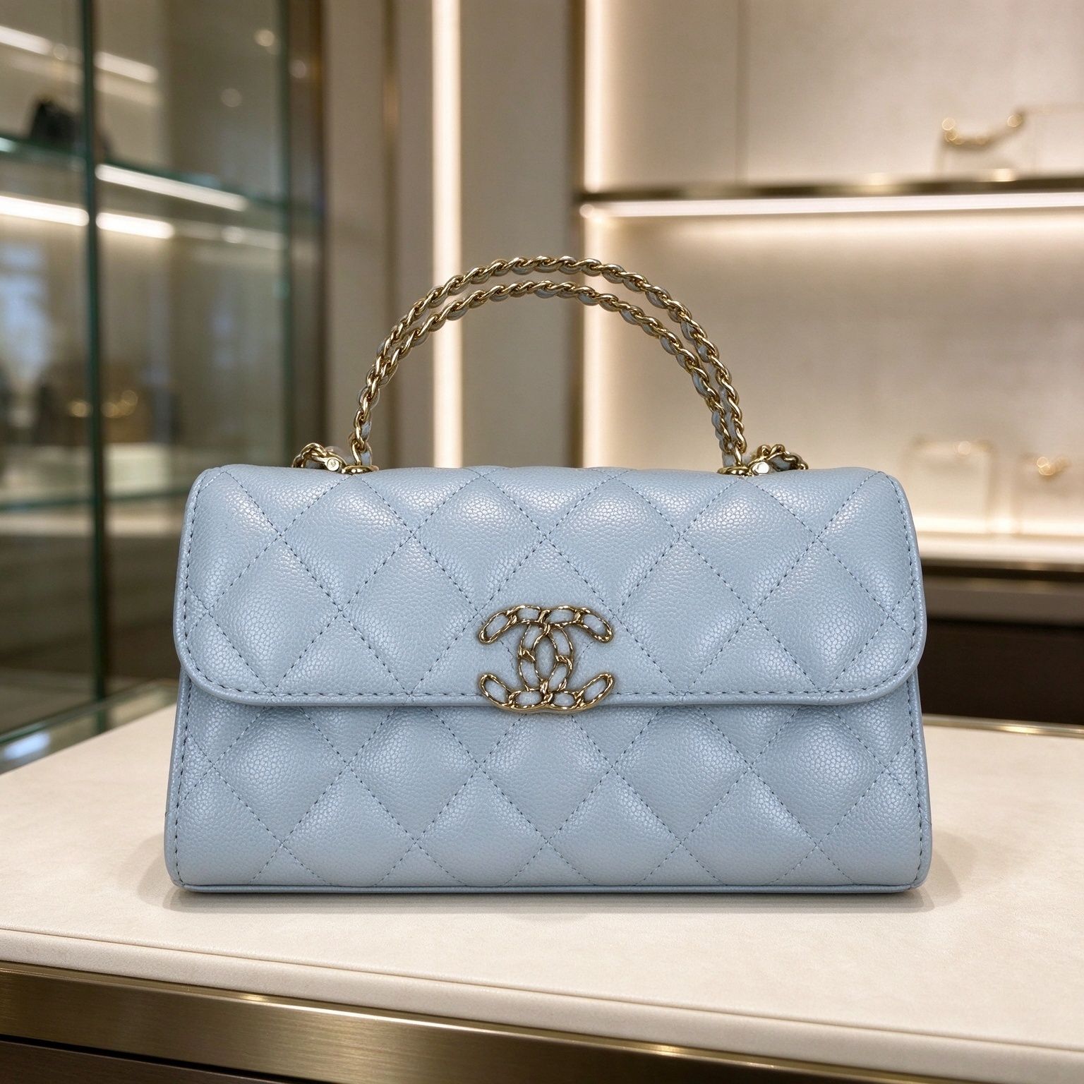 Chanel Light Luxury Caviar Rhombus Small Square Bag Women's Woven Chain Handbag Crossbody Flip Bag Multicolor