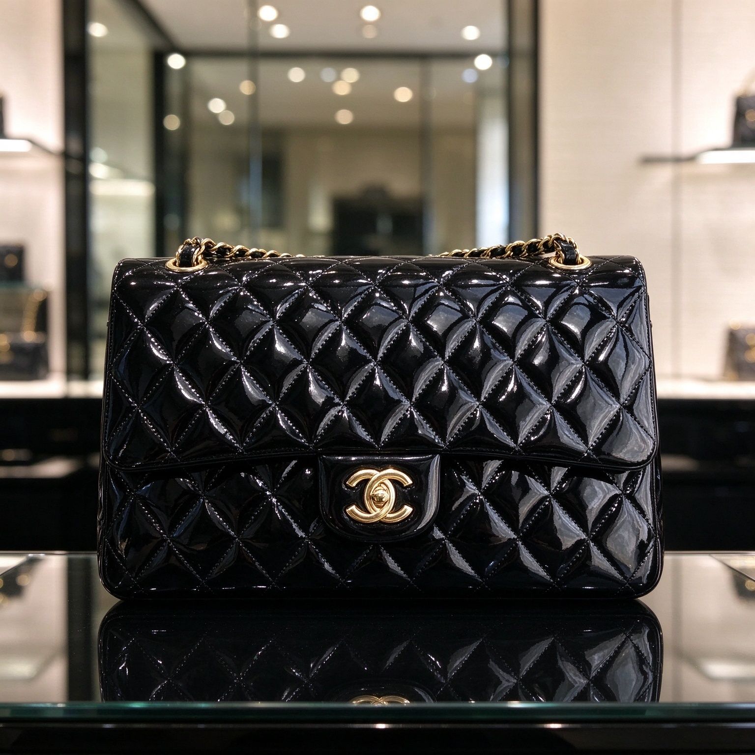 Chanel Glossy Patent Leather Diamond Plaid Flap Chain Women's Bag Light Luxury Shoulder Messenger Bag Banquet Commuter Bag 6 Colors Optional 图 4