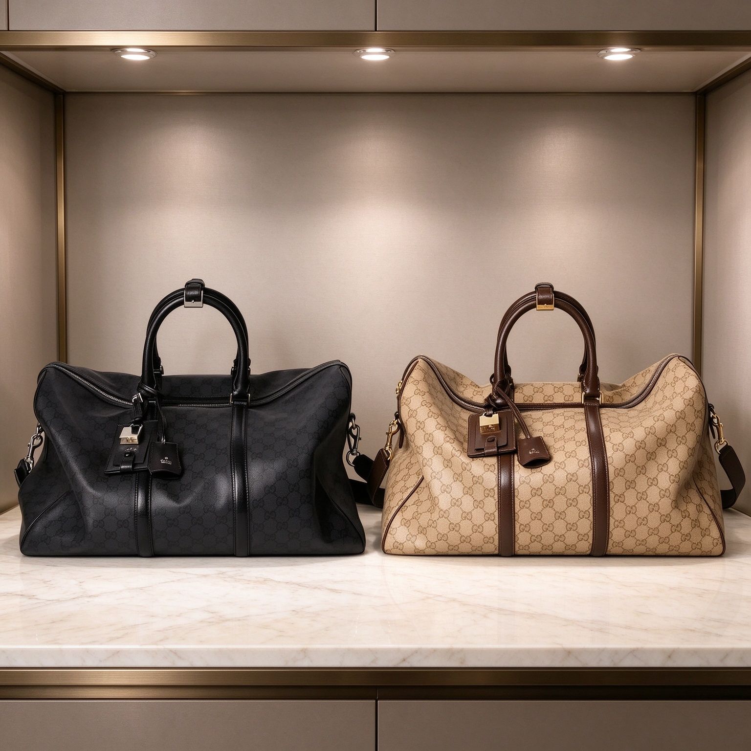 Gucci Spot Men's Vintage Print Travel Bag 2026 New Large Capacity Handheld Crossbody Bag, Black & Beige 2 Colors Available
