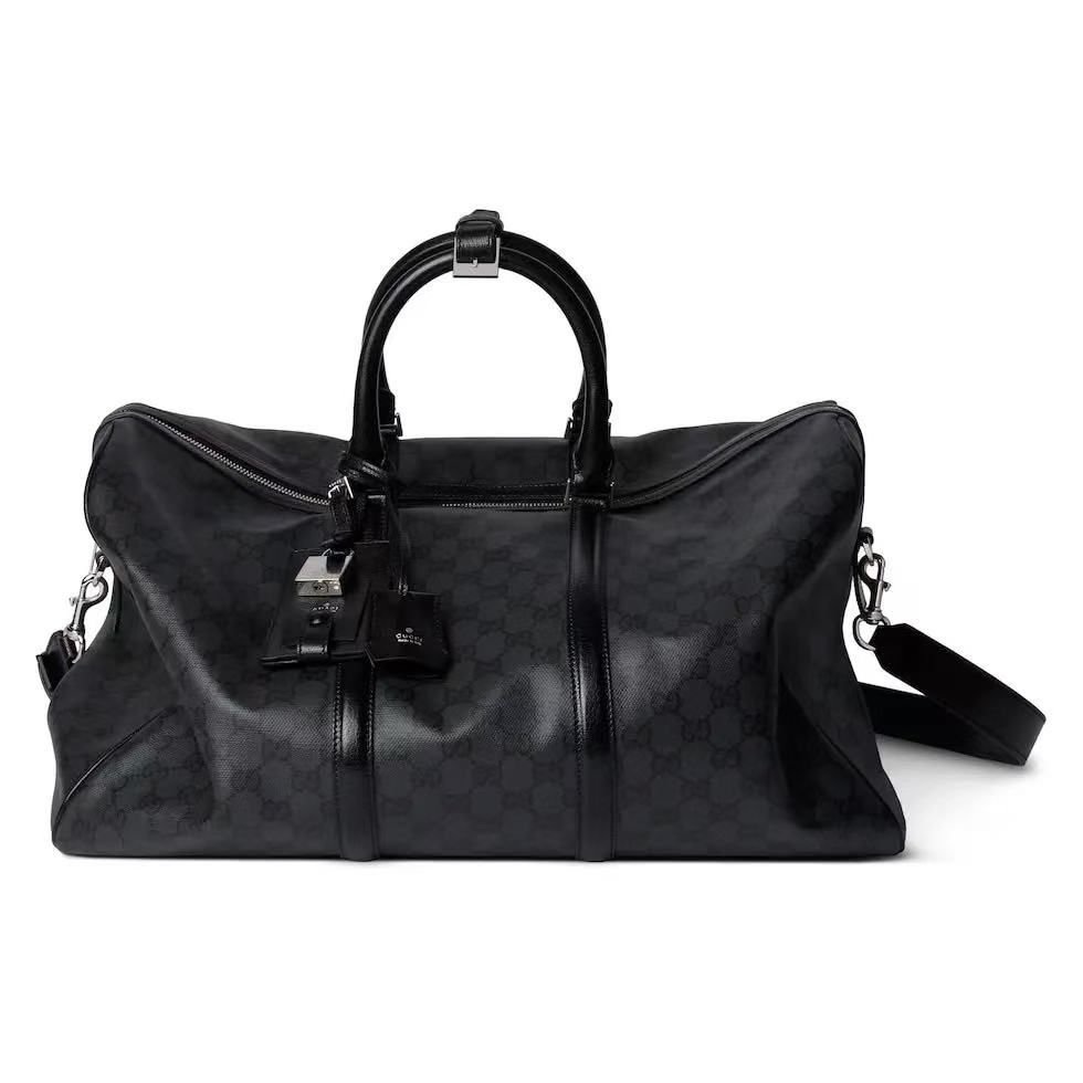 Gucci Spot Men's Vintage Print Travel Bag 2026 New Large Capacity Handheld Crossbody Bag, Black & Beige 2 Colors Available