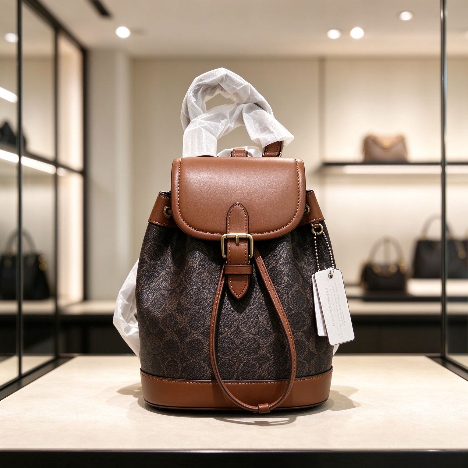 New Coach mini bucket backpack for women, size 17x20cm, 5 colors optional, matching gift box