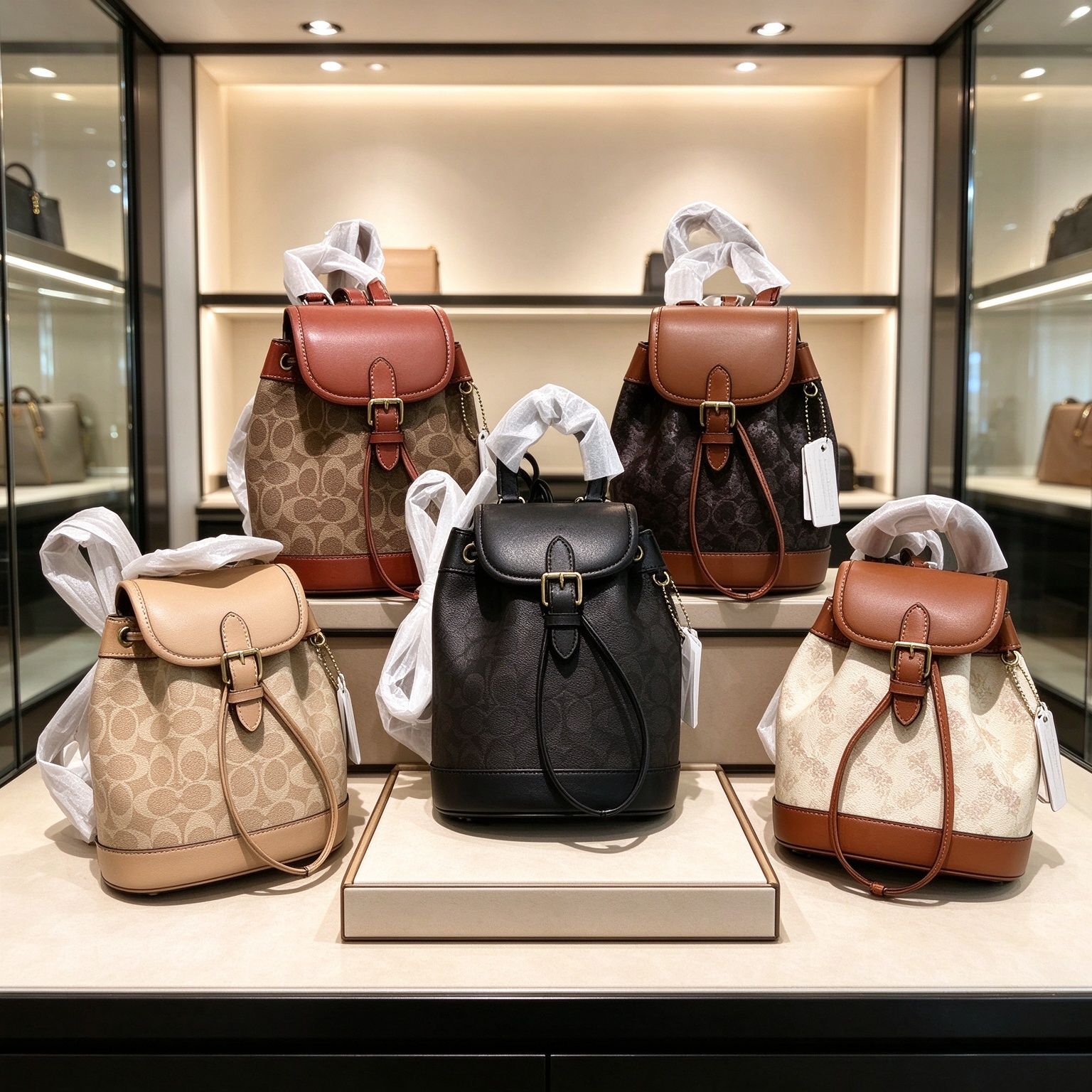 New Coach mini bucket backpack for women, size 17x20cm, 5 colors optional, matching gift box