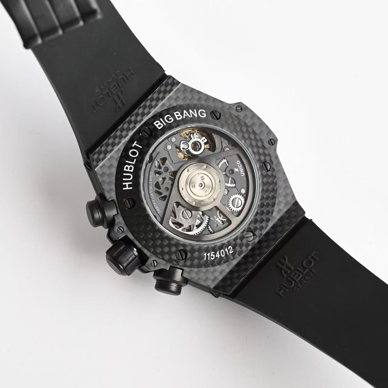 Big Bang Unico Skeleton Chronograph Men's 45mm Carbon Style Rubber Band Sport Watch 图 8