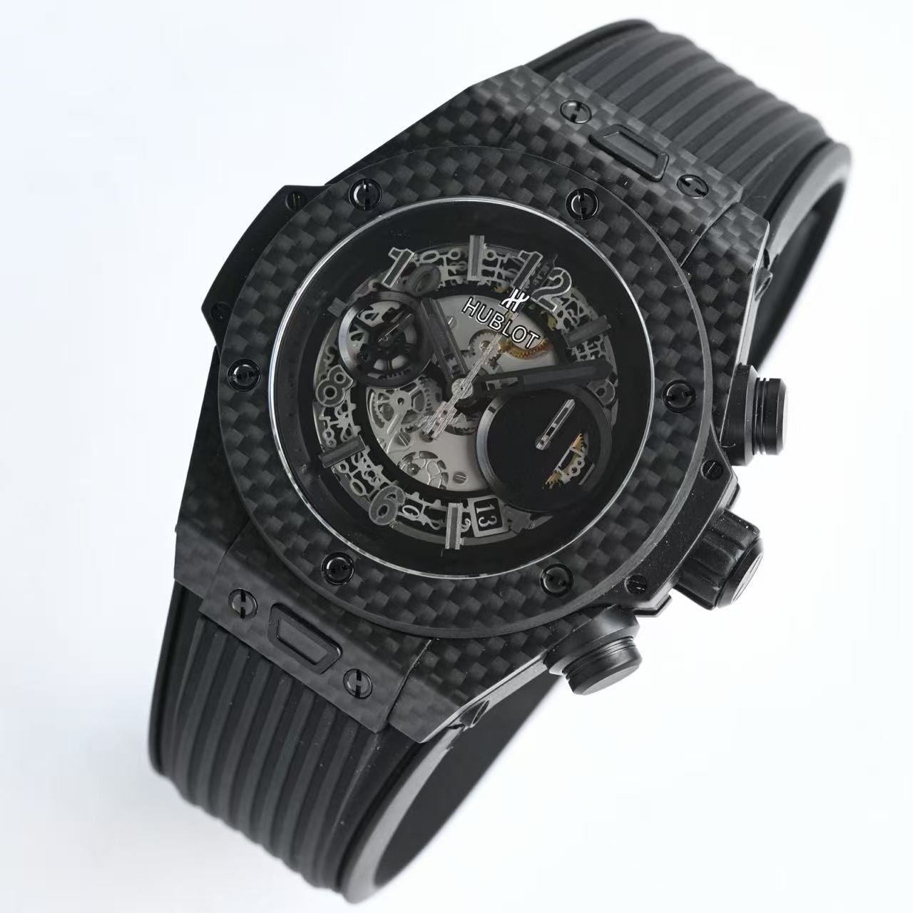 Big Bang Unico Skeleton Chronograph Men's 45mm Carbon Style Rubber Band Sport Watch 图 2