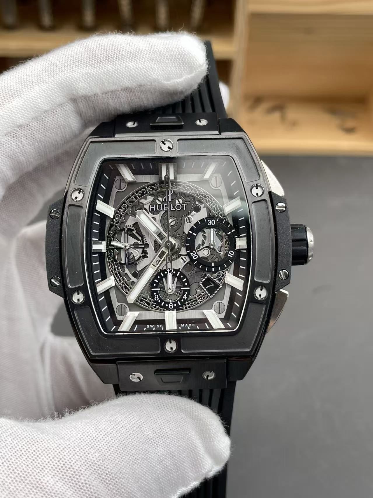 Hublot Keg Shape Soul Big Bang, Black Ceramic, Skeleton Chronograph, Rubber Strap 图 4