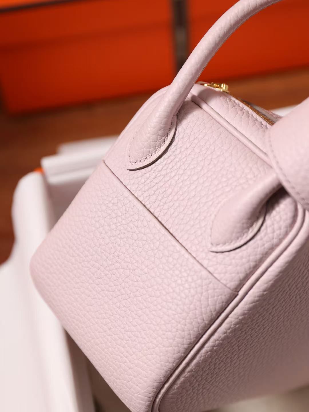 Hermès Mini Lindy Litchi Women's Bag Elephant Grey/Pure White/Sakura Pink Handbag Crossbody Light Luxury Small Bag 图 6