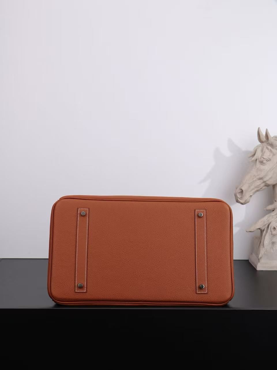 Hermès Platinum Style Lychee Pattern Handbag, Large Capacity Commuter Bag, Black/Elephant Grey/Caramel Brown 图 5