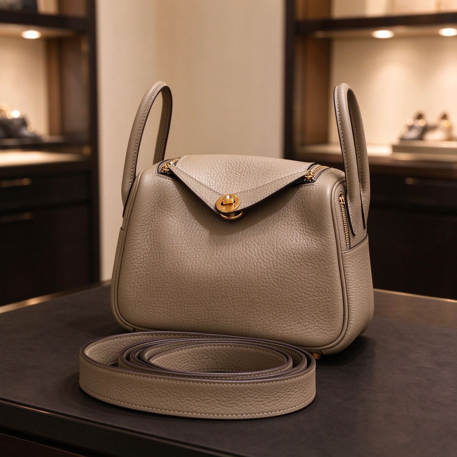 Hermès Mini Lindy Litchi Women's Bag Elephant Grey/Pure White/Sakura Pink Handbag Crossbody Light Luxury Small Bag
